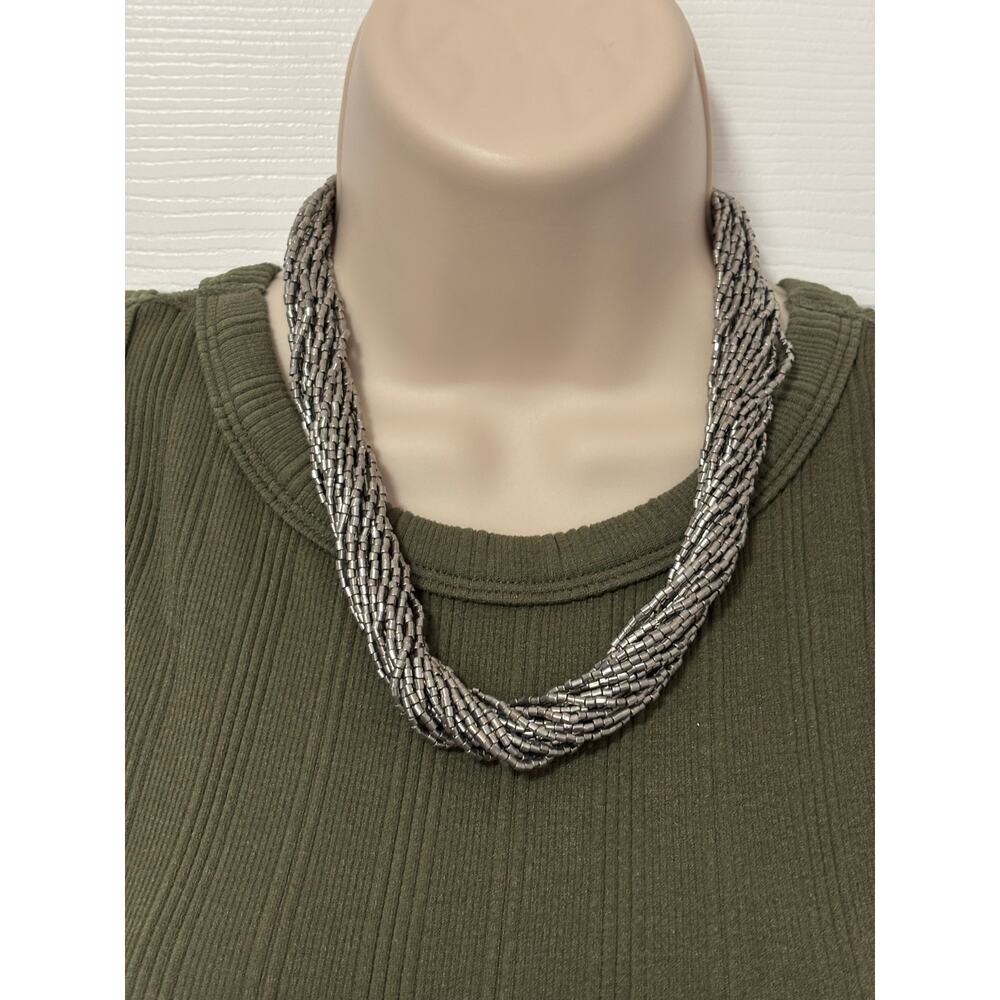 Paparazzi Women's Silver Tone Gunmetal Seed Bead Layered‎ Necklace BOHO Festival
